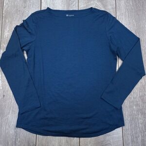 Cloudveil Long Sleeve Top Womens Large Blue Merino Wool Blend Boat Neck Shirt